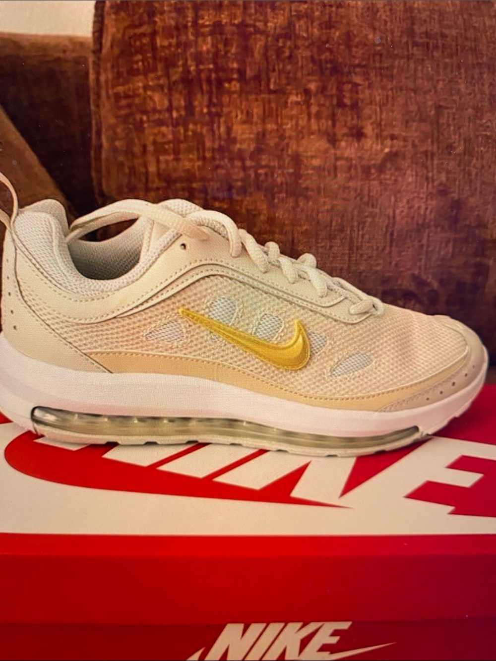 Nike Women’s Cream Mesh Air Max Sneaker with Yellow Swoosh